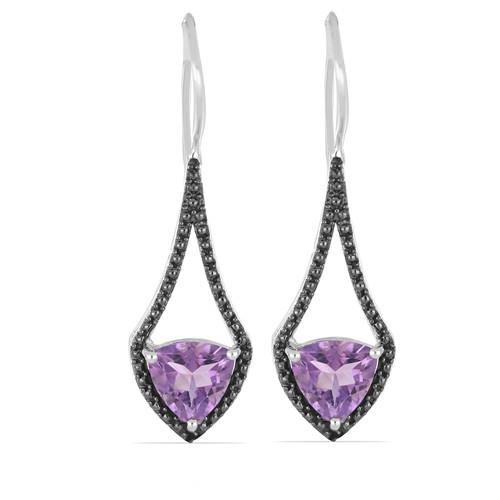 BUY NATURAL BRAZILIAN AMETHYST GEMSTONE BIG STONE EARRINGS IN STERLING SILVER